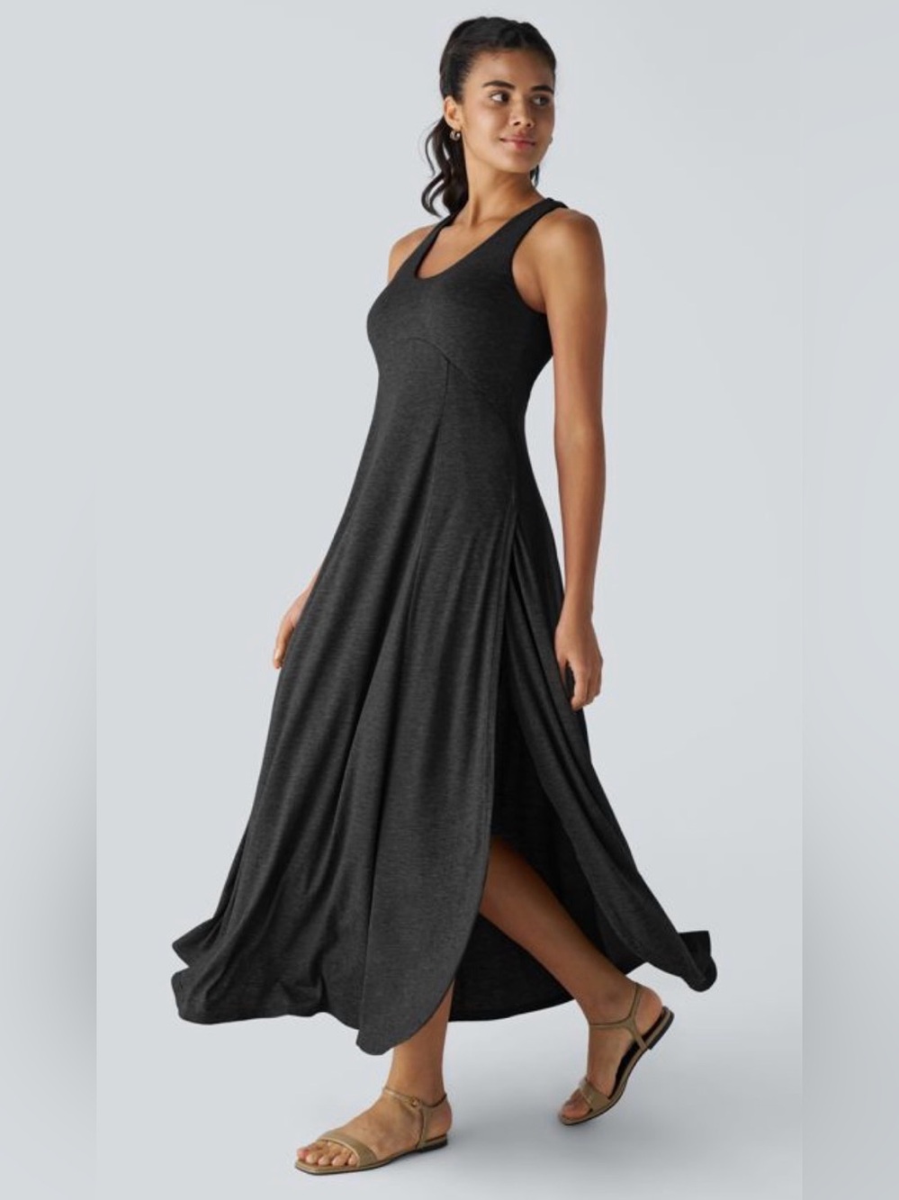 Halara U Neck Flowy Maxi Casual Tank Dress in Black